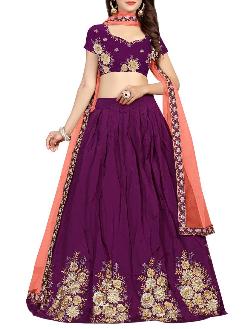 Gold zari embroidered flared lehenga - 15644072 - Zoom Image - 1