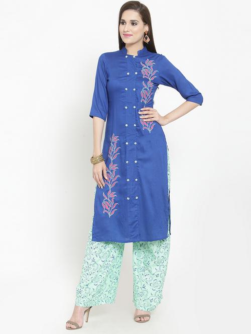 Block printed kurta with palazzo set - 15645538 - Standard Image - 1