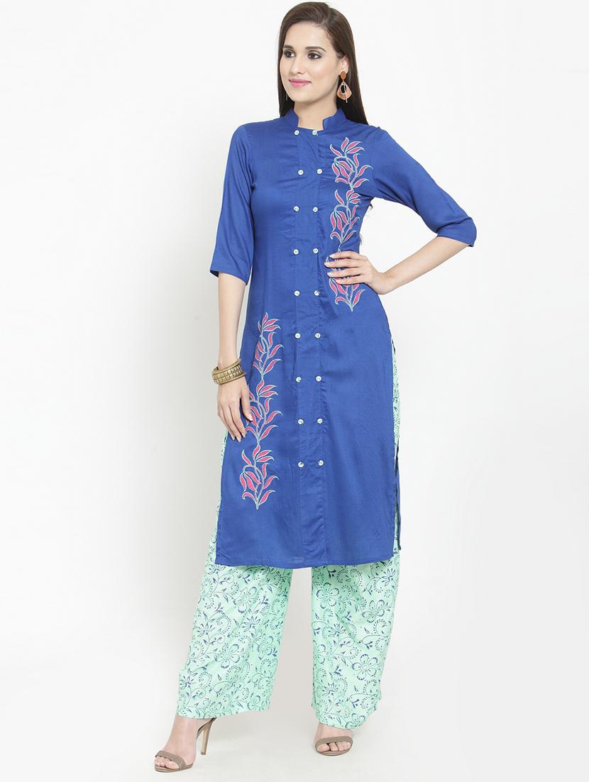Block printed kurta with palazzo set - 15645538 - Zoom Image - 1