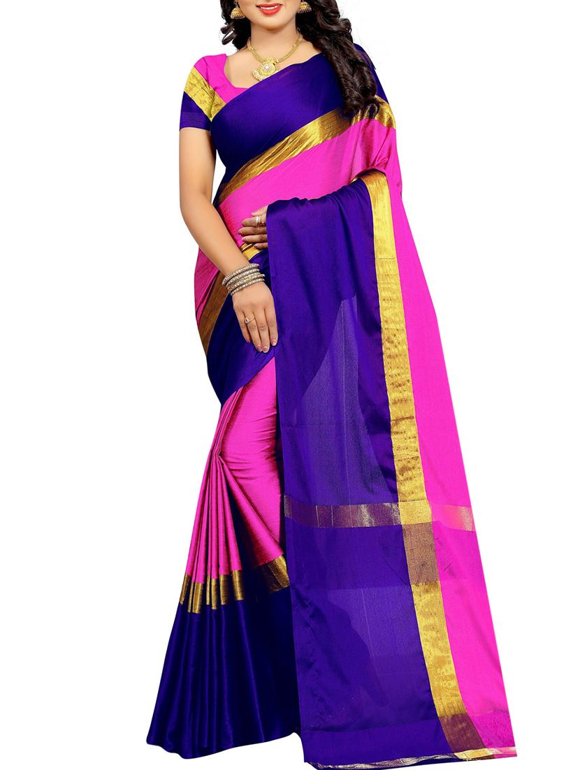 contrast zari border saree with blouse - 15646052 - Zoom Image - 1