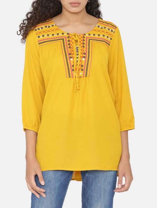 embroidered yoke tie up neck tunic - 15646148 - Standard Image - 1