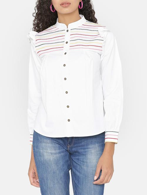 ruffled detail embroidered shirt - 15646160 - Standard Image - 1