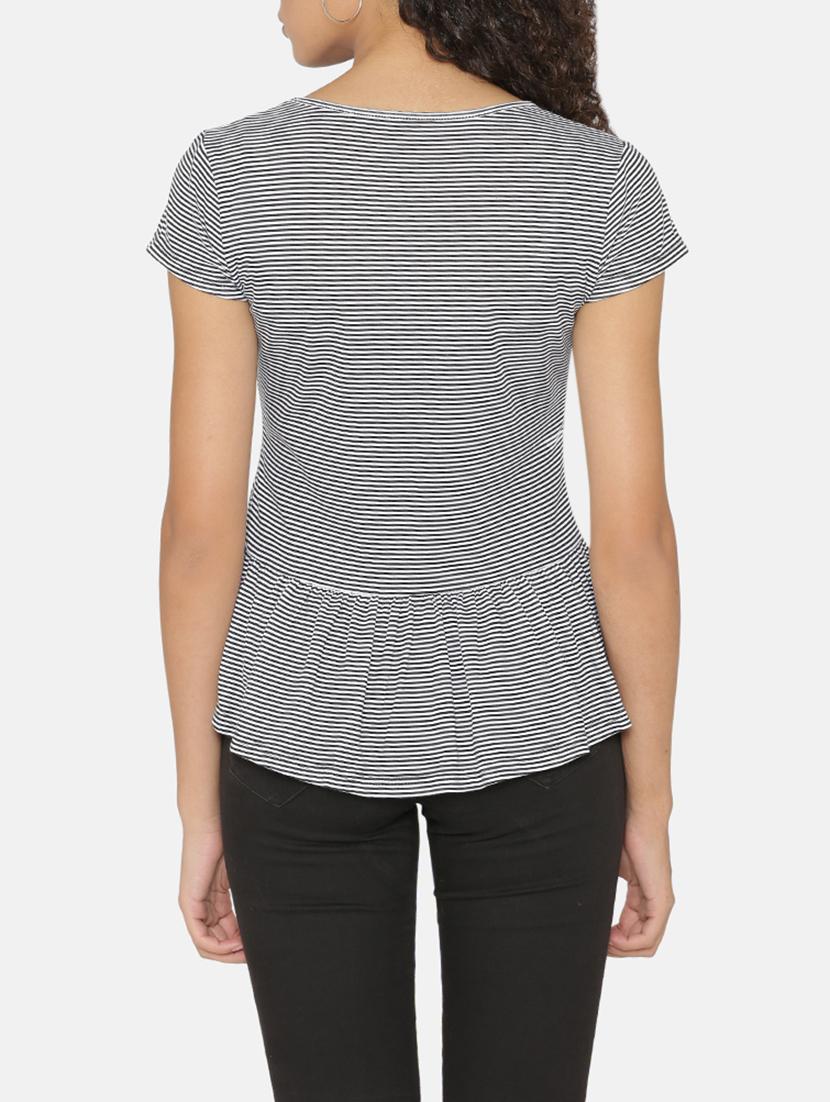 side slit gathered back hem striped top - 15646170 - Zoom Image - 3