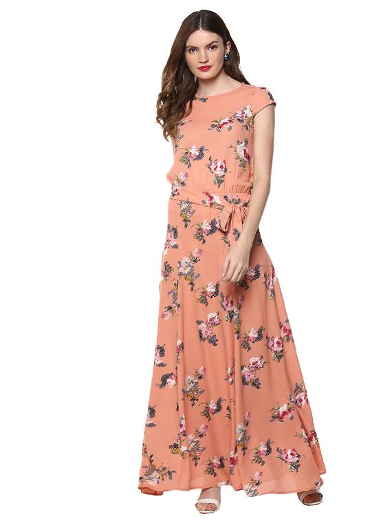 self belted floral maxi dress - 15647122 - Zoom Image - 1
