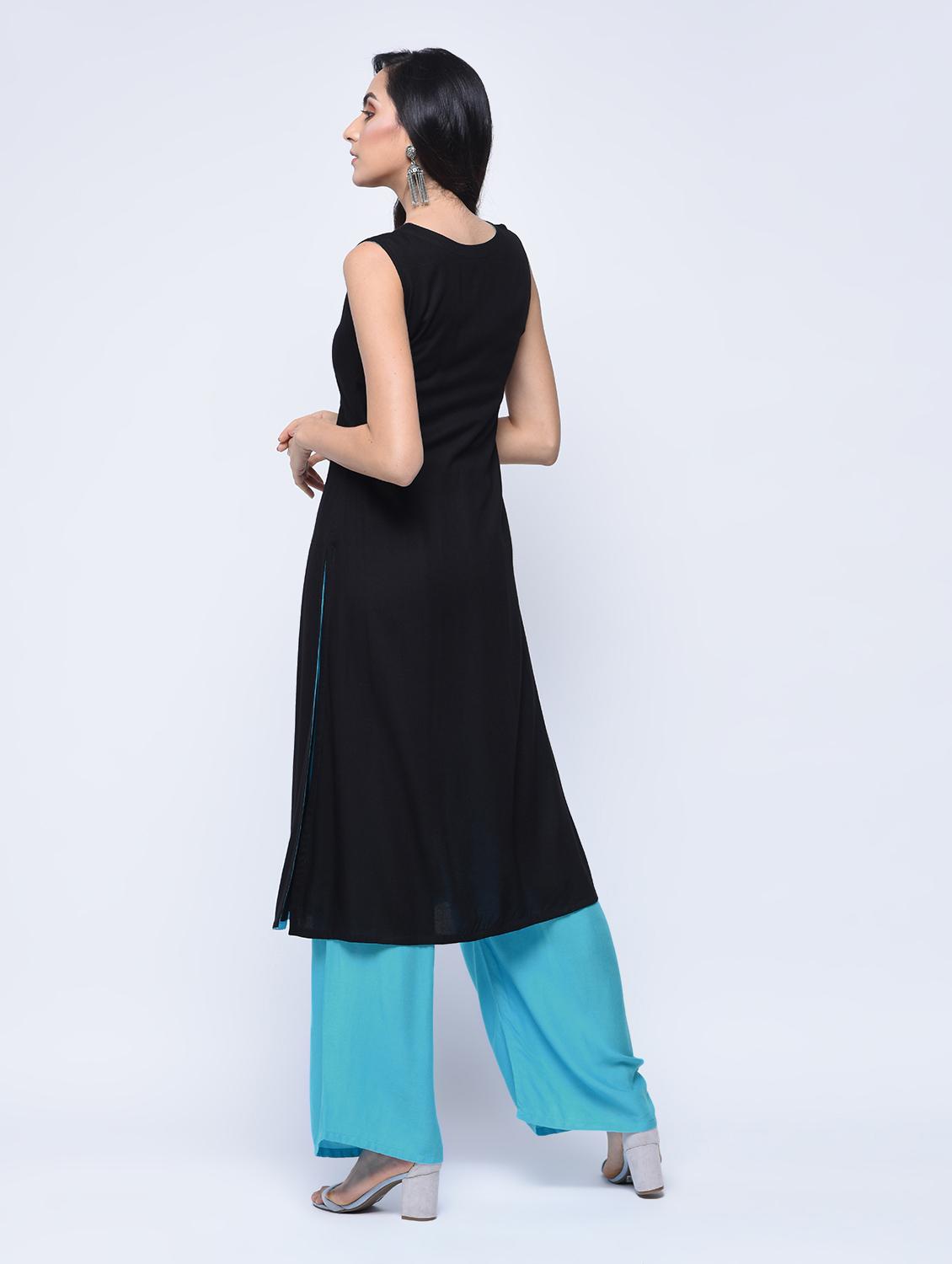 embroidered high slit kurta - 15647809 - Zoom Image - 3