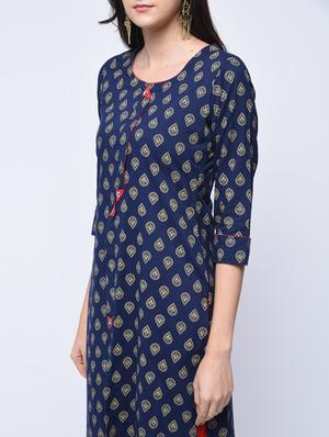 indigo printed straight kurta - 15647822 - Standard Image - 4