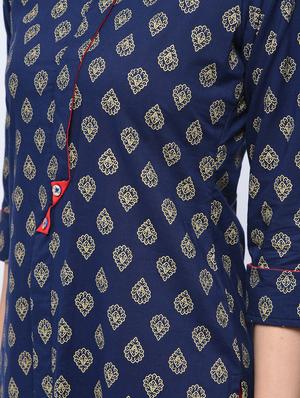 indigo printed straight kurta - 15647822 - Standard Image - 5