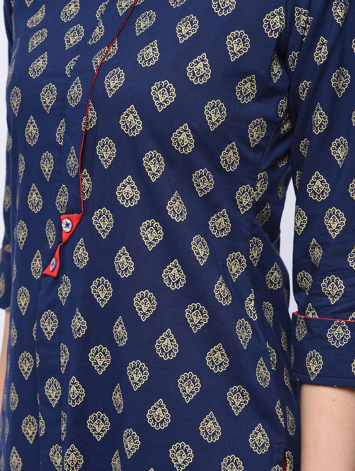 indigo printed straight kurta - 15647822 - Zoom Image - 5