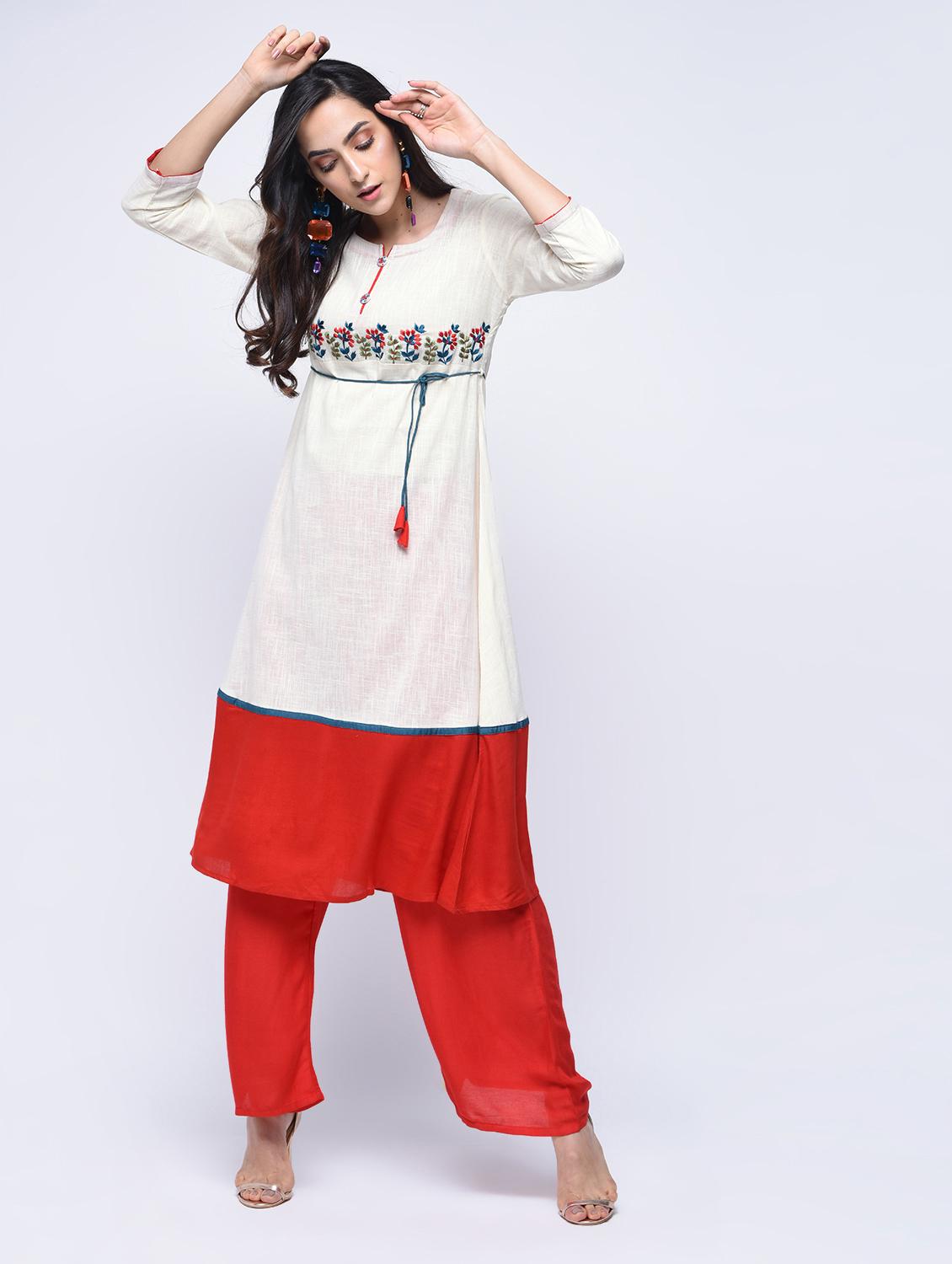 embroidered a-line kurta - 15647826 - Zoom Image - 1