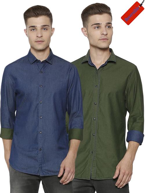 blue cotton casual shirt (reversible) - 15648032 - Standard Image - 1