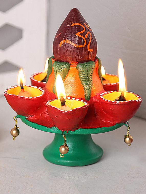 Aapno Rajasthan Auspicious 4 Faced Kalash Design Terracota Diya - 15649176 - Zoom Image - 1