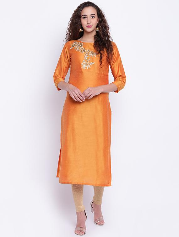 Embroidered silk straight kurta - 15649808 - Zoom Image - 1