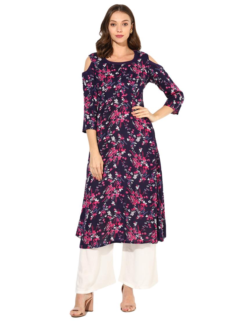 ditsy floral flared kurta - 15650165 - Zoom Image - 1