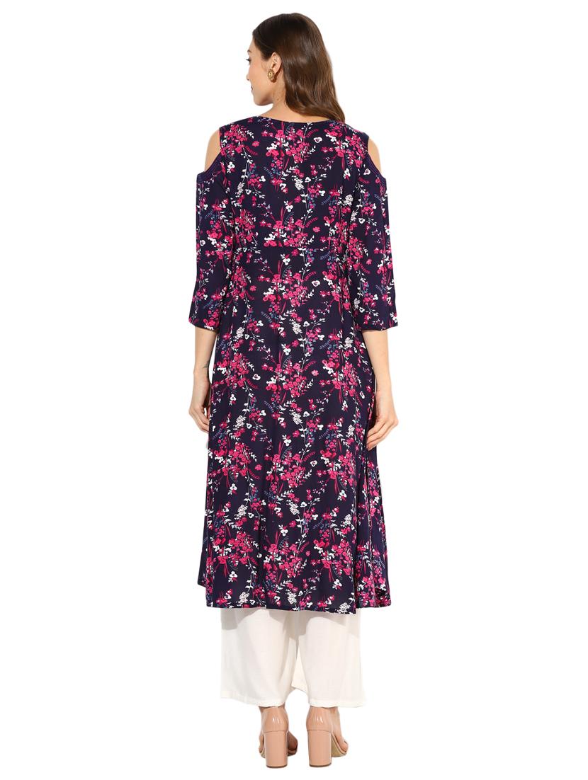 ditsy floral flared kurta - 15650165 - Zoom Image - 3