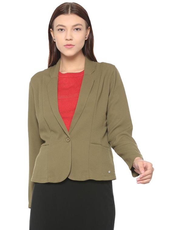 moss green lapel collared blazer - 15650184 - Zoom Image - 1