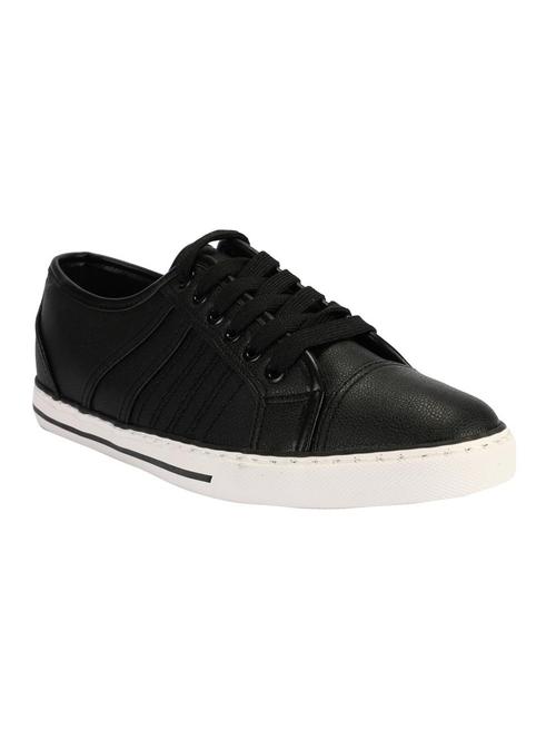 black leatherette lace up sneakers - 15650525 - Standard Image - 1