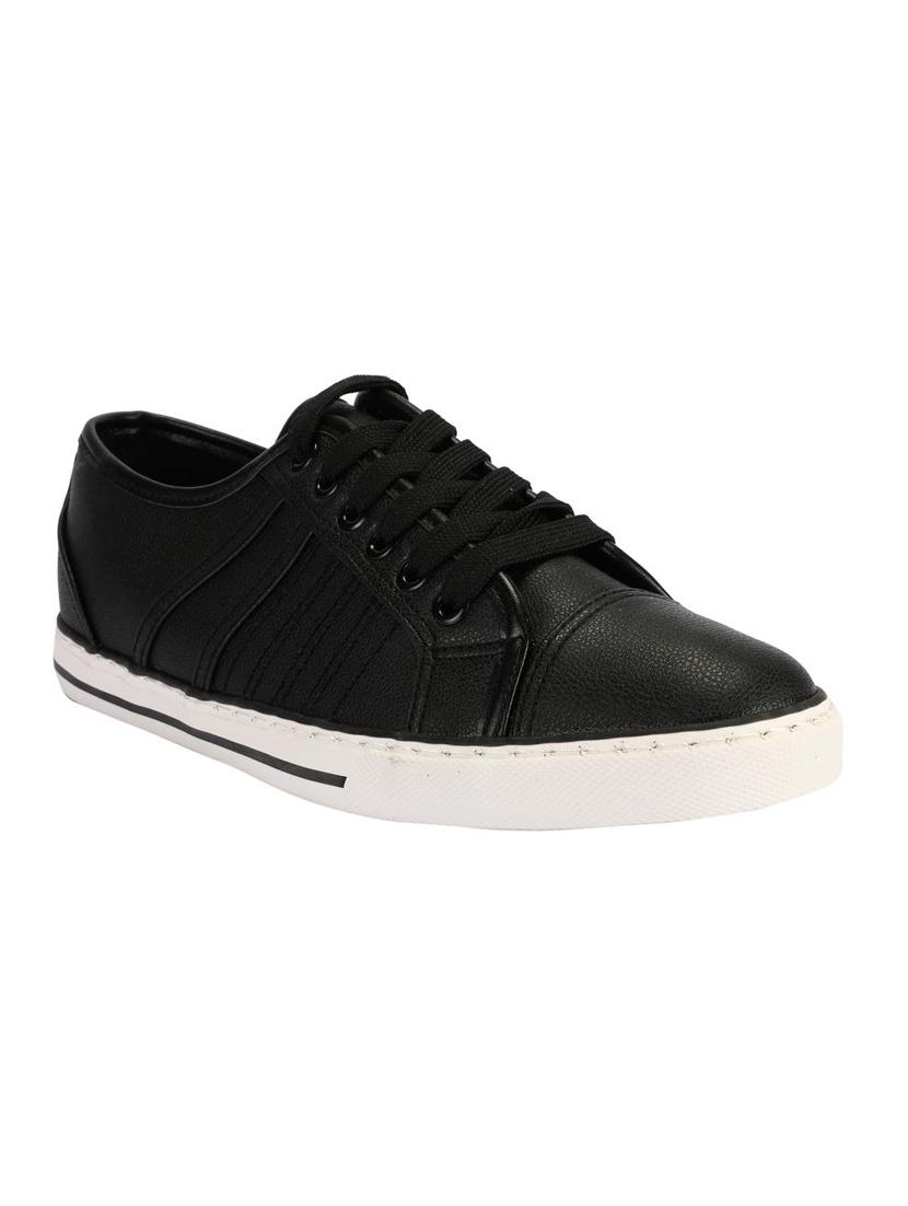 black leatherette lace up sneakers - 15650525 - Zoom Image - 1