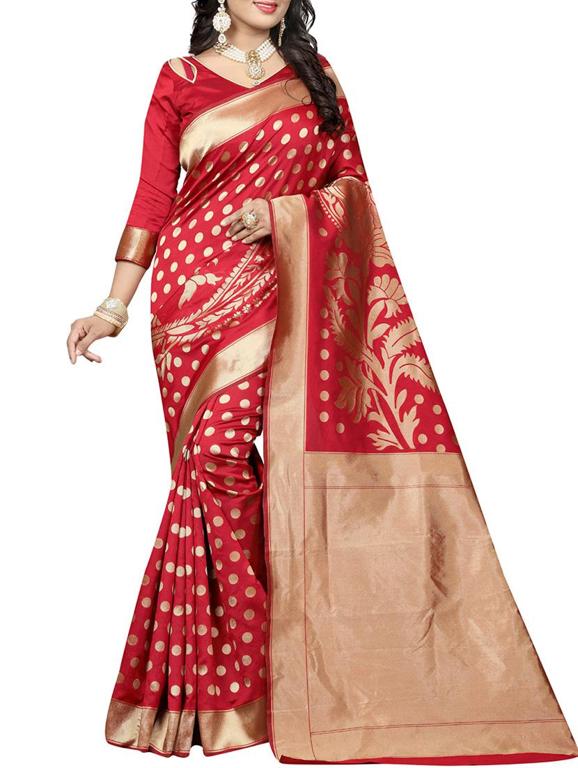 Polka dots banarasi saree with blouse - 15651024 - Zoom Image - 1