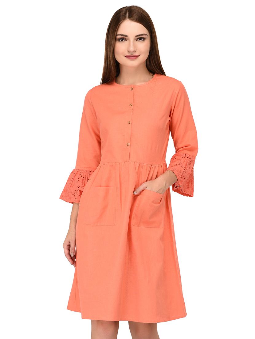 bell sleeved fit & flare dress - 15652614 - Zoom Image - 1