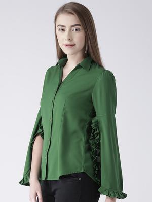 ruffle detail slit sleeved shirt - 15652765 - Standard Image - 2