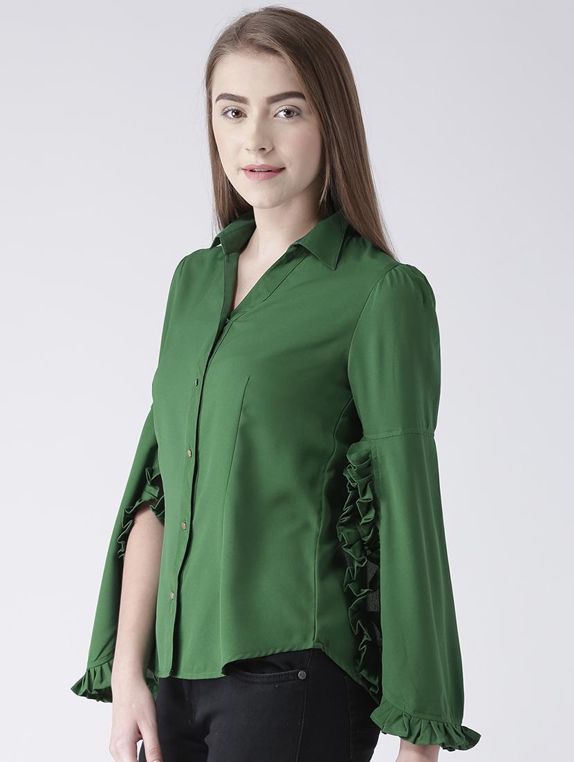 ruffle detail slit sleeved shirt - 15652765 - Zoom Image - 2