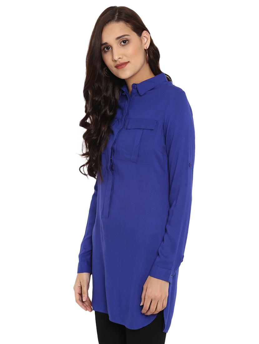 blue viscose aline kurti - 15653470 - Zoom Image - 2