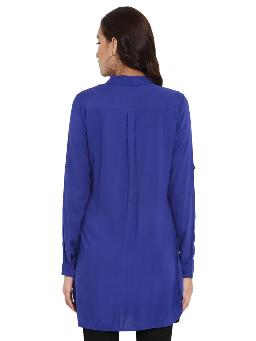 blue viscose aline kurti - 15653470 - Zoom Image - 3