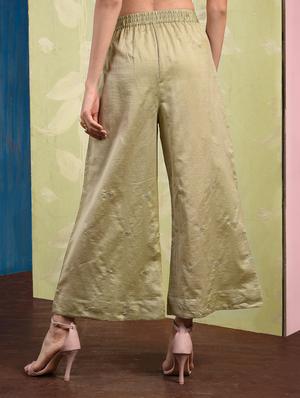 olive embroidered flared palazzo - 15653704 - Standard Image - 2
