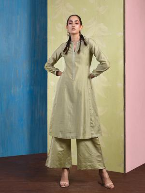 olive embroidered flared palazzo - 15653704 - Standard Image - 3