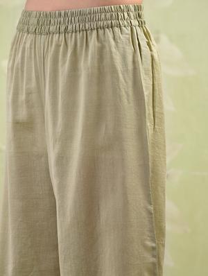 olive embroidered flared palazzo - 15653704 - Standard Image - 4