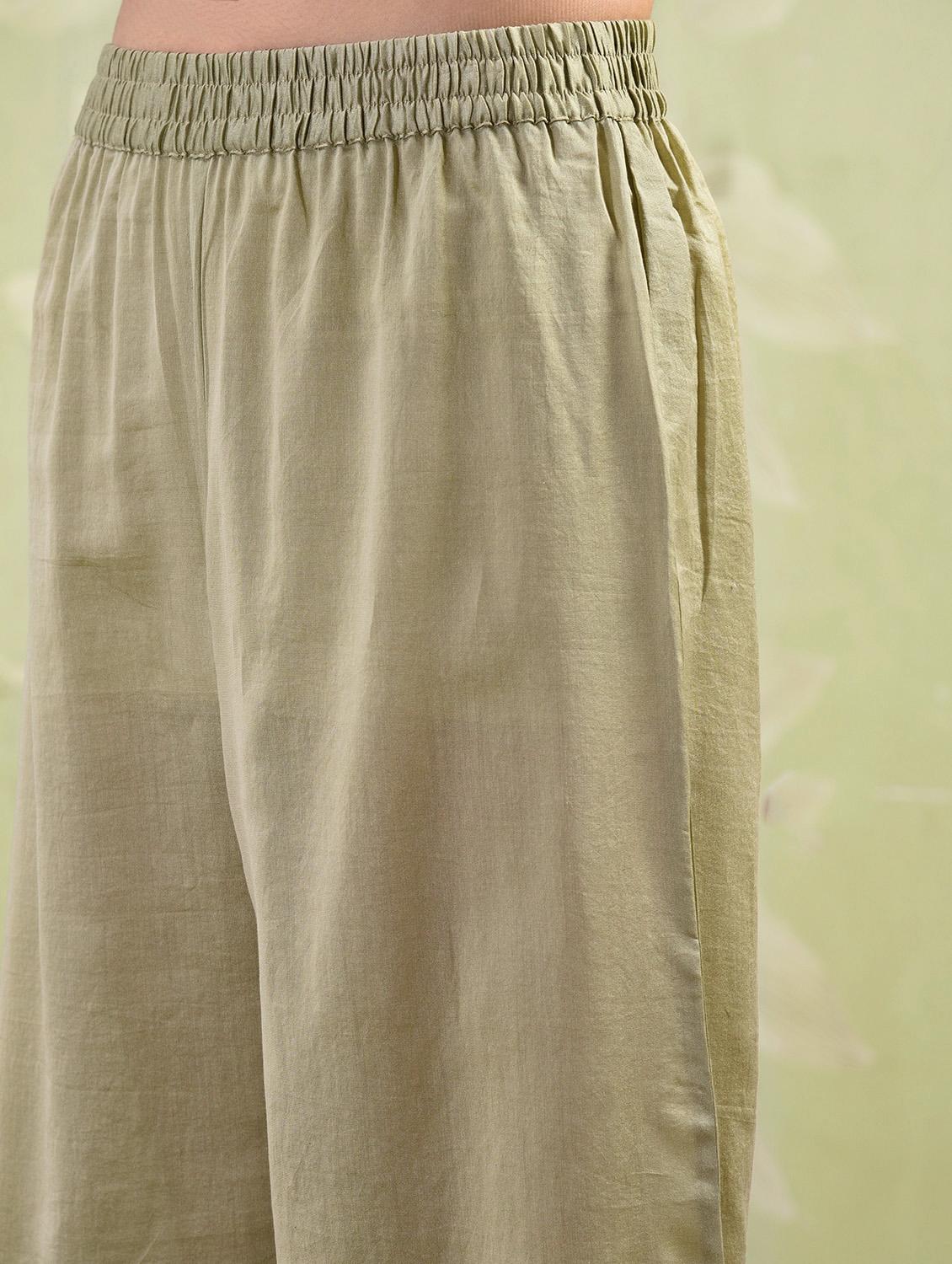 olive embroidered flared palazzo - 15653704 - Zoom Image - 4
