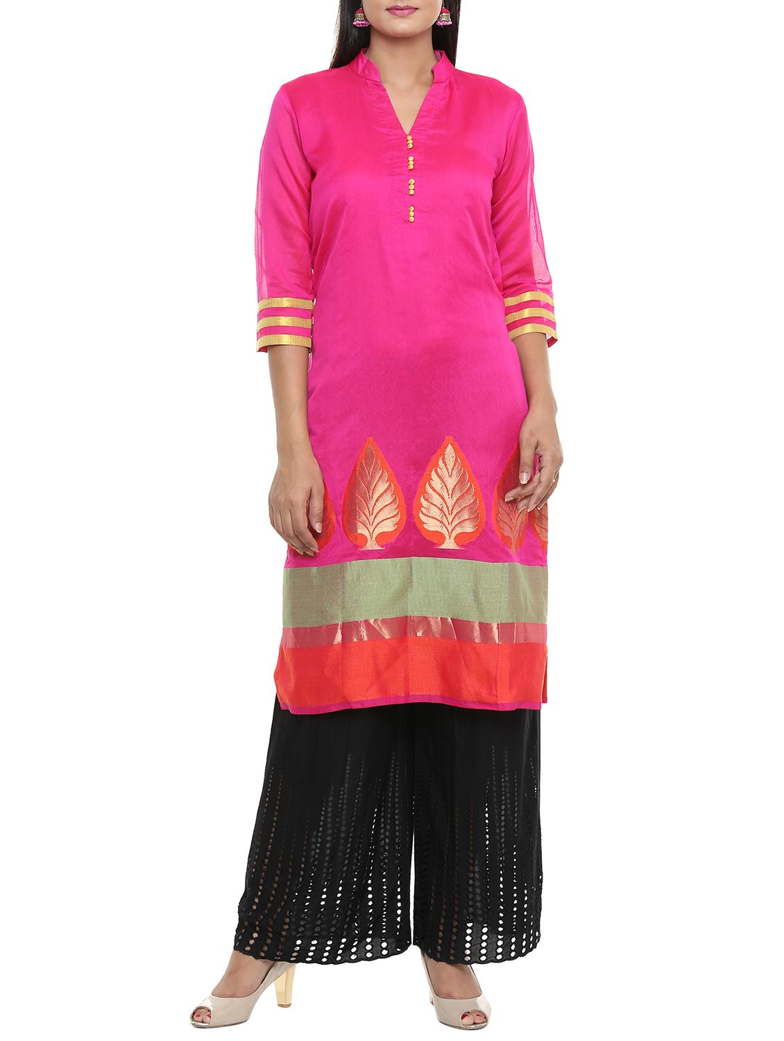 chanderi straight kurta - 15653729 - Zoom Image - 1