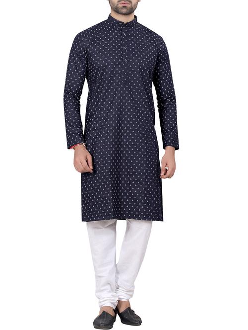 blue cotton kurta pyjama set - 15656063 - Standard Image - 1