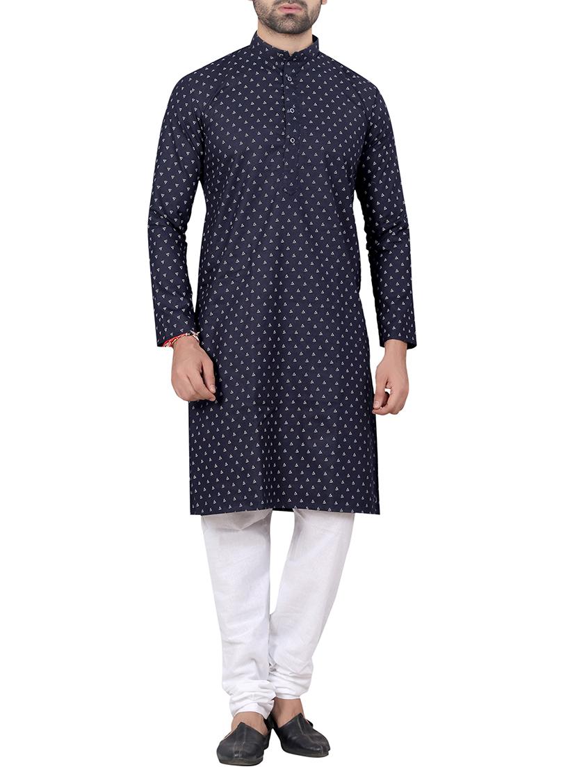 blue cotton kurta pyjama set - 15656063 - Zoom Image - 1