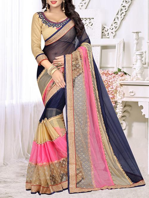 Stripes bordered saree with blouse - 15656479 - Standard Image - 1