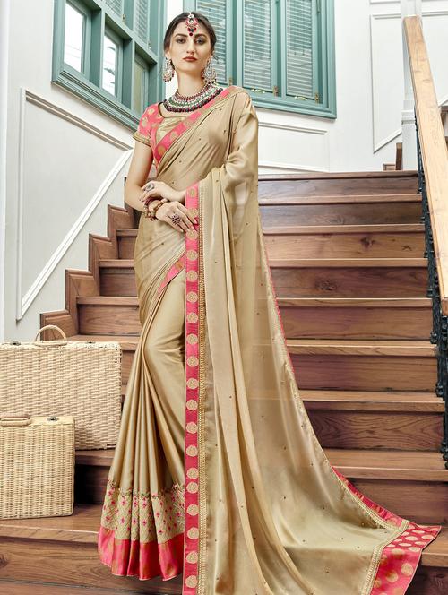 Golden embellished saree with blouse - 15657772 - Very Small Image - 1