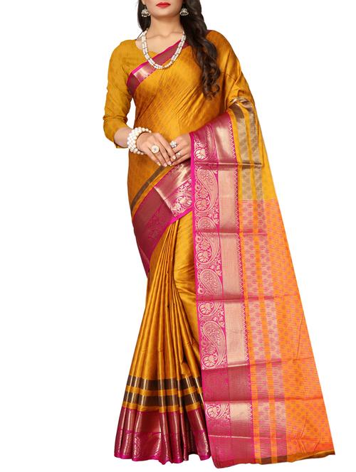 contrast paisley border banarasi saree with blouse - 15660745 - Very Small Image - 1