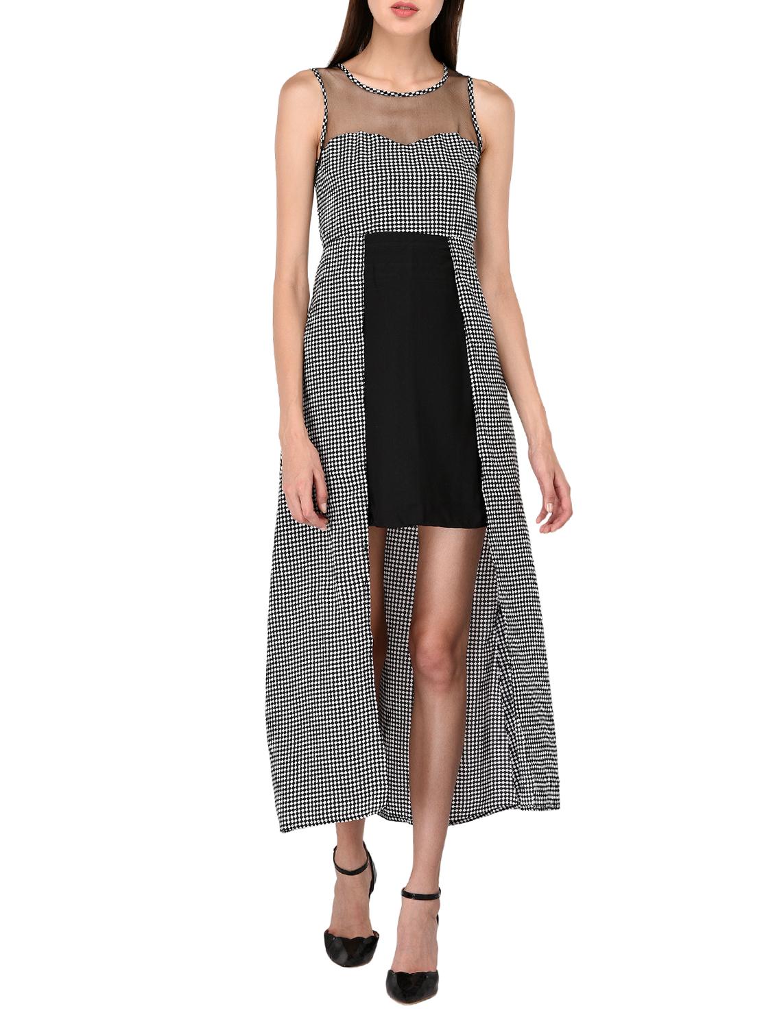 mesh yoke checkered asymmetric dress - 15661059 - Zoom Image - 1