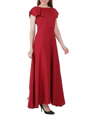 maroon ruffle sleeved maxi dress - 15661120 - Standard Image - 2