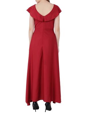 maroon ruffle sleeved maxi dress - 15661120 - Standard Image - 3