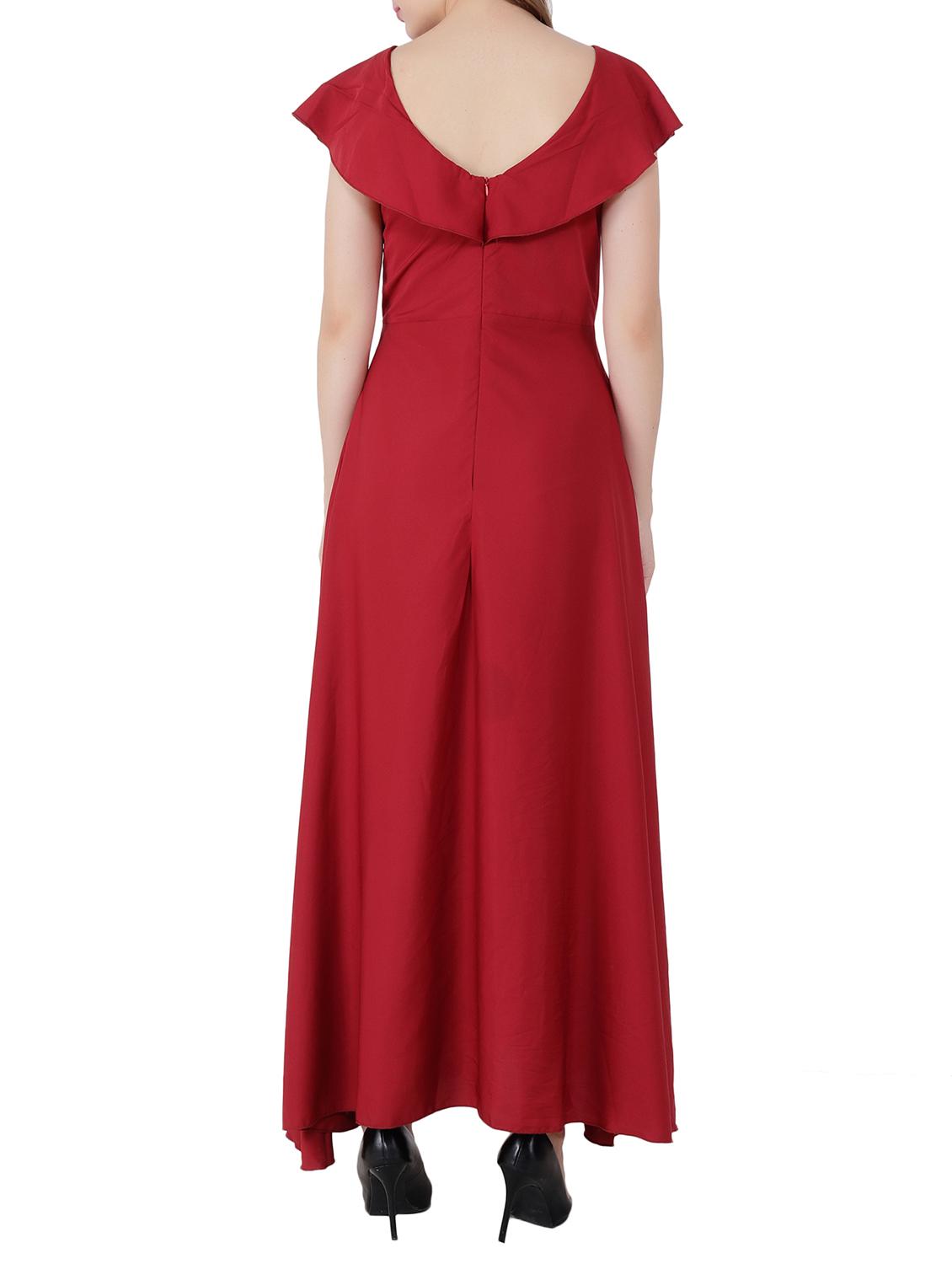 maroon ruffle sleeved maxi dress - 15661120 - Zoom Image - 3