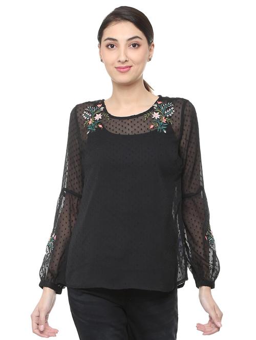 embroidered round neck top - 15669420 - Standard Image - 1