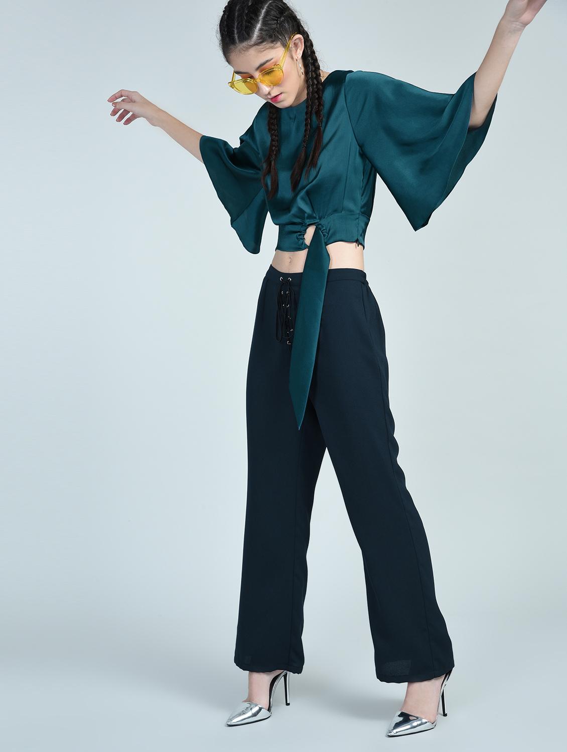 tie up bell sleeved crop top - 15671426 - Zoom Image - 1