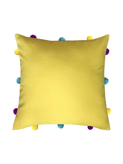 lushomes lemon chrome cushion cover with colorful pom poms (single pc, 12 x 12?) - 15671528 - Standard Image - 1