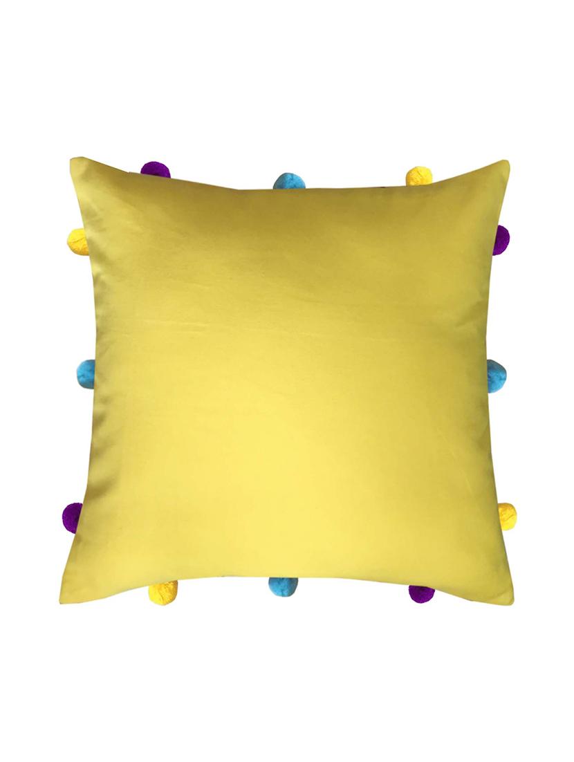 lushomes lemon chrome cushion cover with colorful pom poms (single pc, 12 x 12?) - 15671528 - Zoom Image - 1