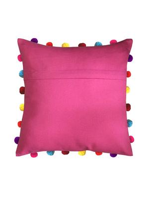 lushomes rasberry cushion cover with colorful pom pom (single pc, 18 x 18”) - 15671563 - Standard Image - 2