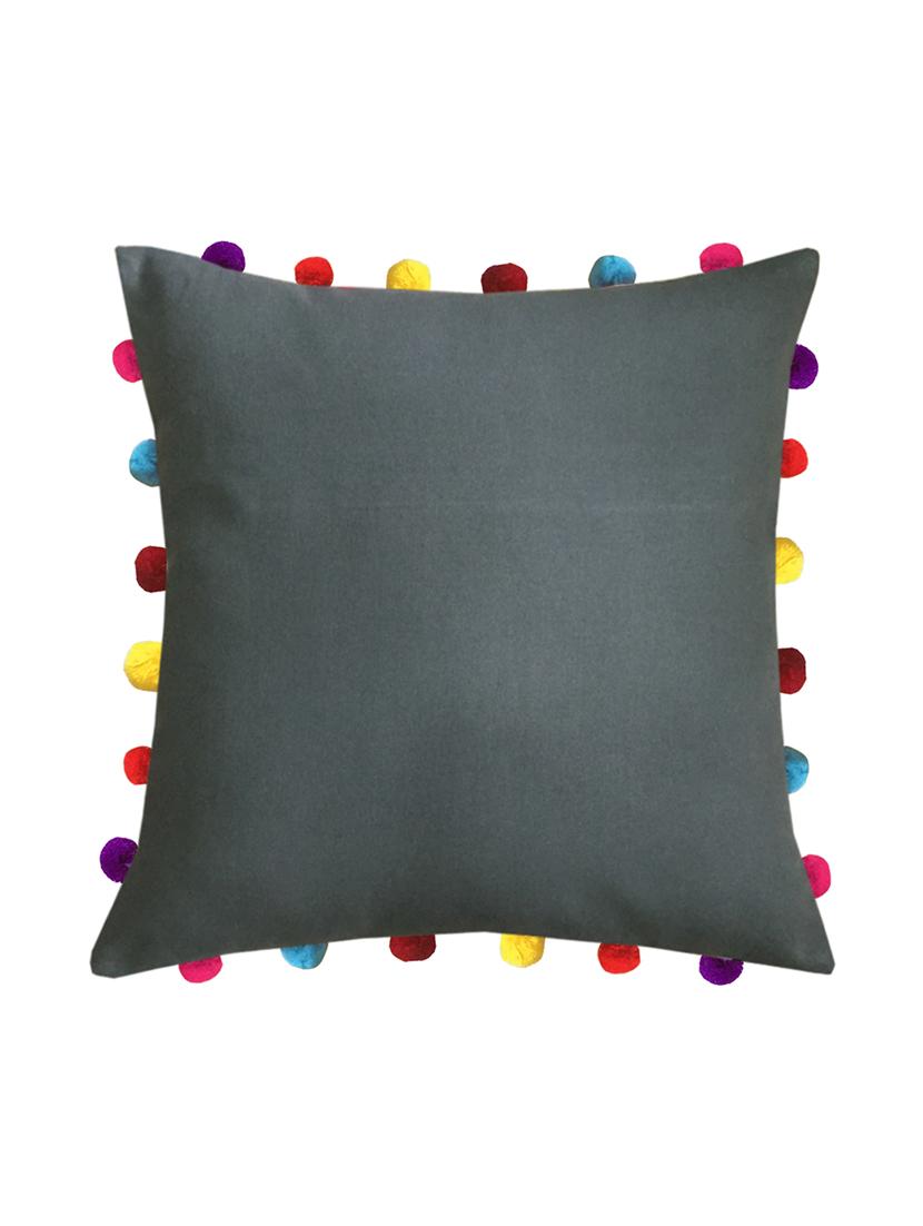 lushomes sedona sage cushion cover with colorful pom pom (single pc, 18 x 18?) - 15671567 - Zoom Image - 1