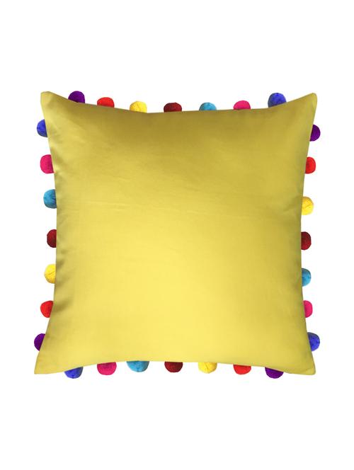 lushomes lemon chrome cushion cover with colorful pom poms (single pc, 20 x 20?) - 15671576 - Standard Image - 1