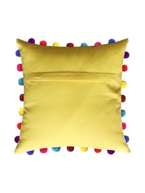 lushomes lemon chrome cushion cover with colorful pom poms (single pc, 20 x 20?) - 15671576 - Standard Image - 2