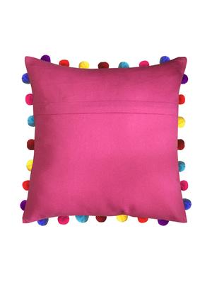 lushomes rasberry cushion cover with colorful pom poms (single pc, 20 x 20”) - 15671579 - Standard Image - 2